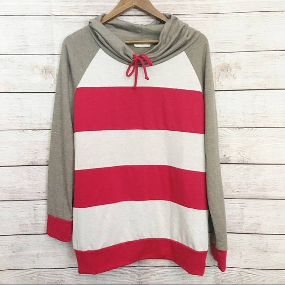 Coco & Main Tops - Coco & Main Cowl Neck Striped Tunic Sweatshirt